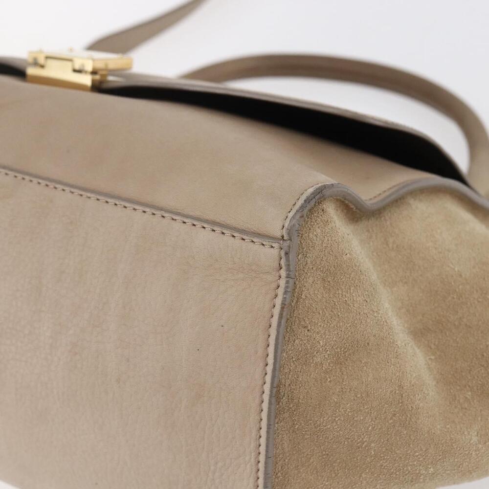 CELINE Trapeze Hand Bag Leather 2way Beige Gold Auth bs30311 - Picture 9 of 16